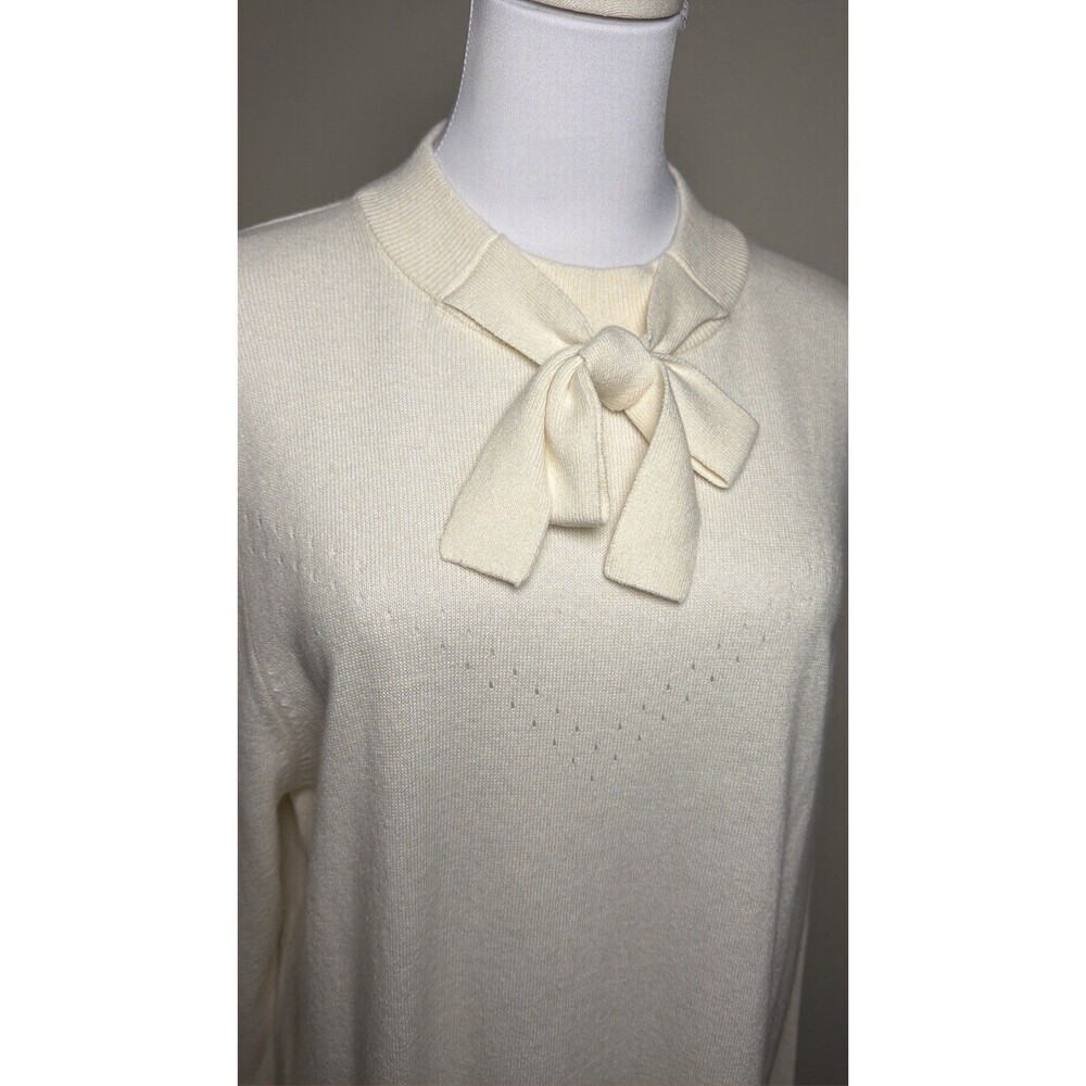 Draper James Bow Tie Neck Sweater Women XL Ivory Cashmere Wool NWT $98